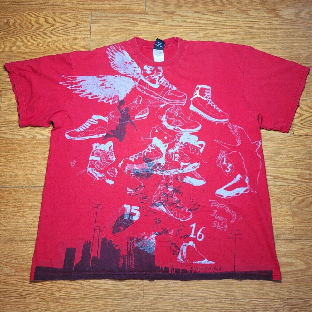 Nike Men's Vintage 2000s Air Jordan T-Shirt Basketball Sneakers 2 Sided Red XL